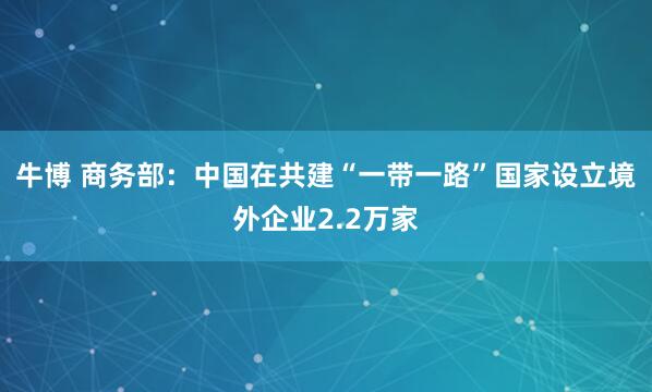 牛博 商务部：中国在共建“一带一路”国家设立境外企业2.2万家